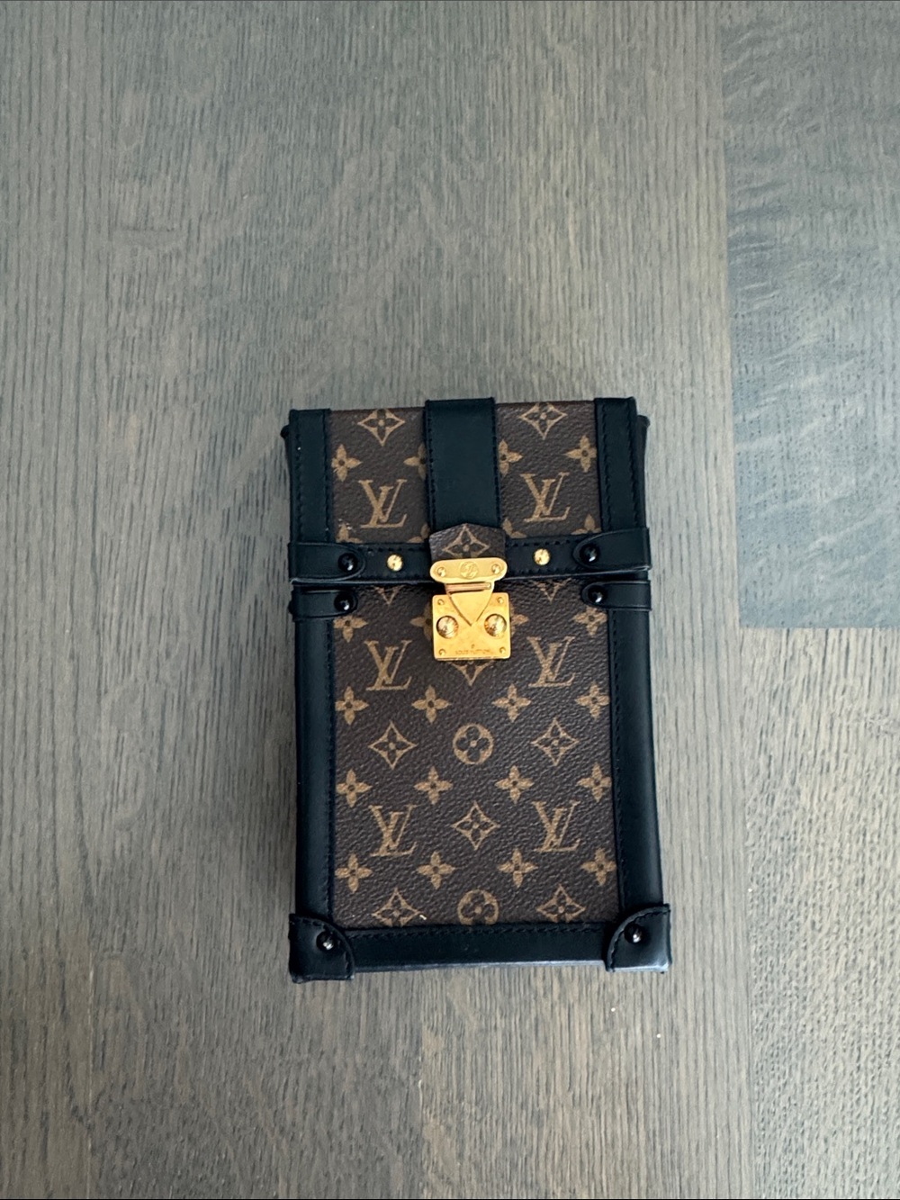 Louis Vuitton Brown Monogram Mini Trunk with Black Trim and Gold Hardware
